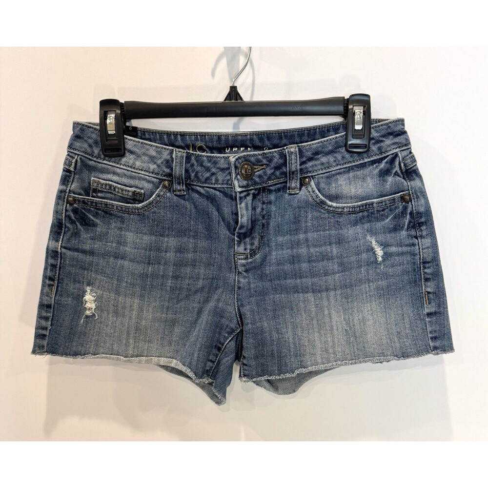 Lauren Conrad LC Women's 6 Blue Distressed Denim Shorts Stretch Mid Rise Cutoff